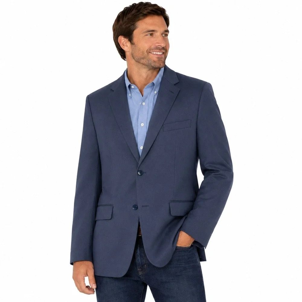 Michael Kors Blazer Mens 46R Navy Blue Two-Button Stretch Suit Jacket Regular